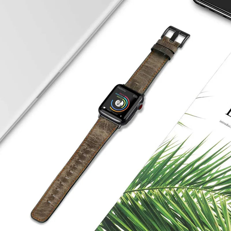 Ρετρό λουράκι από δέρμα αγελάδας για όλα τα Apple Watch|E-Watch™ Strap|Φυσικό &amp; ανθεκτικό οργανικό δέρμα