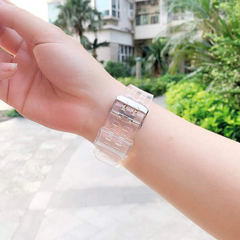 E-Watch™|Ζάντα για όλα τα Apple Watch|Clear Band + Case Διάφανη|Υπερανθεκτική και αναπνεύσιμη σιλικόνη