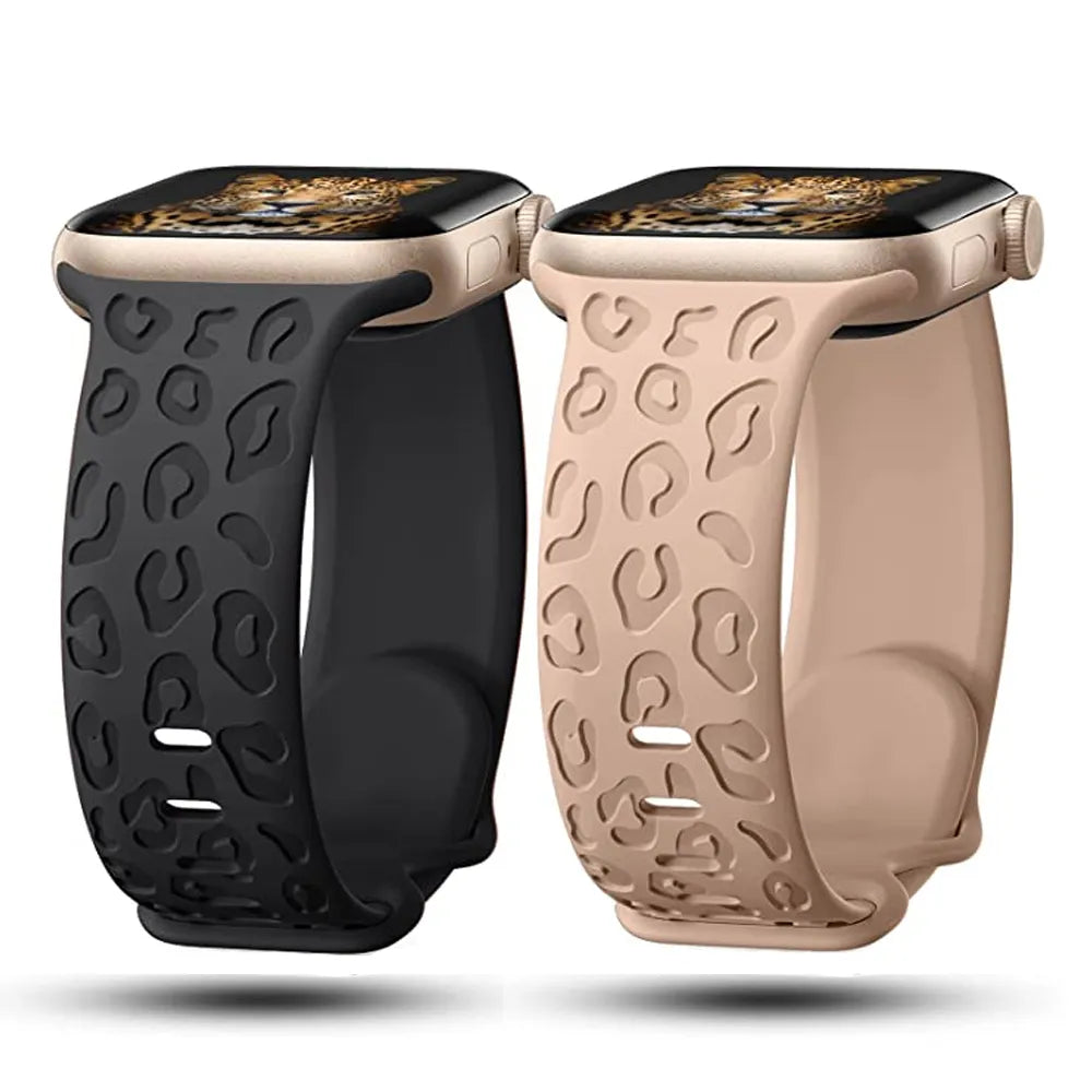 E-Watch™|Ζάντα για όλα τα Apple Watch|Εγχάρακτο Leopard Strap|Υπερανθεκτικό και αναπνεύσιμο σιλικόνη