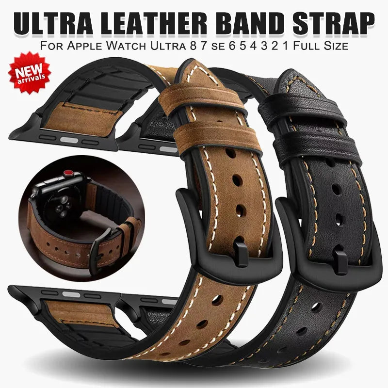 Leather+Silicone Band for all Apple Watch|E-Watch™ Strap|Natural & resistant organic leather