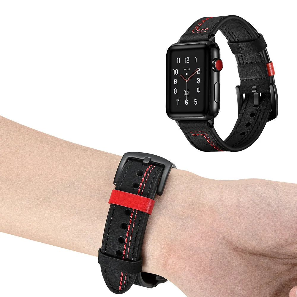 Biker Leather Band για όλα τα Apple Watch|E-Watch™ Strap|Φυσικό &amp; ανθεκτικό οργανικό δέρμα