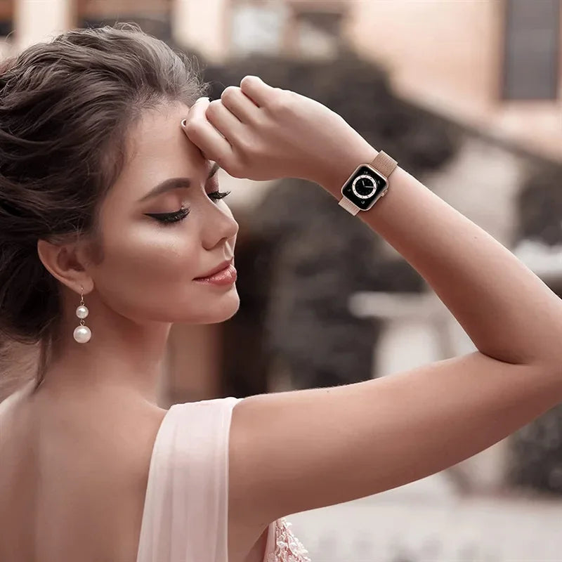 E-Watch™ Μιλανέζικο βραχιόλι με θηλιά | Συμβατή ζώνη με όλα τα Apple Watch | Ανοξείδωτο ατσάλι