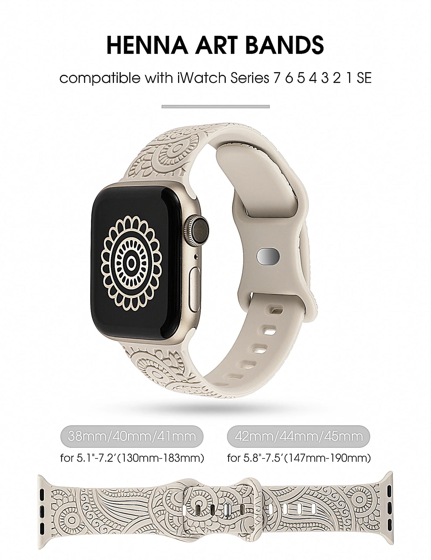 E-Watch™|Band for all Apple Watch|Engraved Floral Strap|Ultra-resistant and breathable silicone