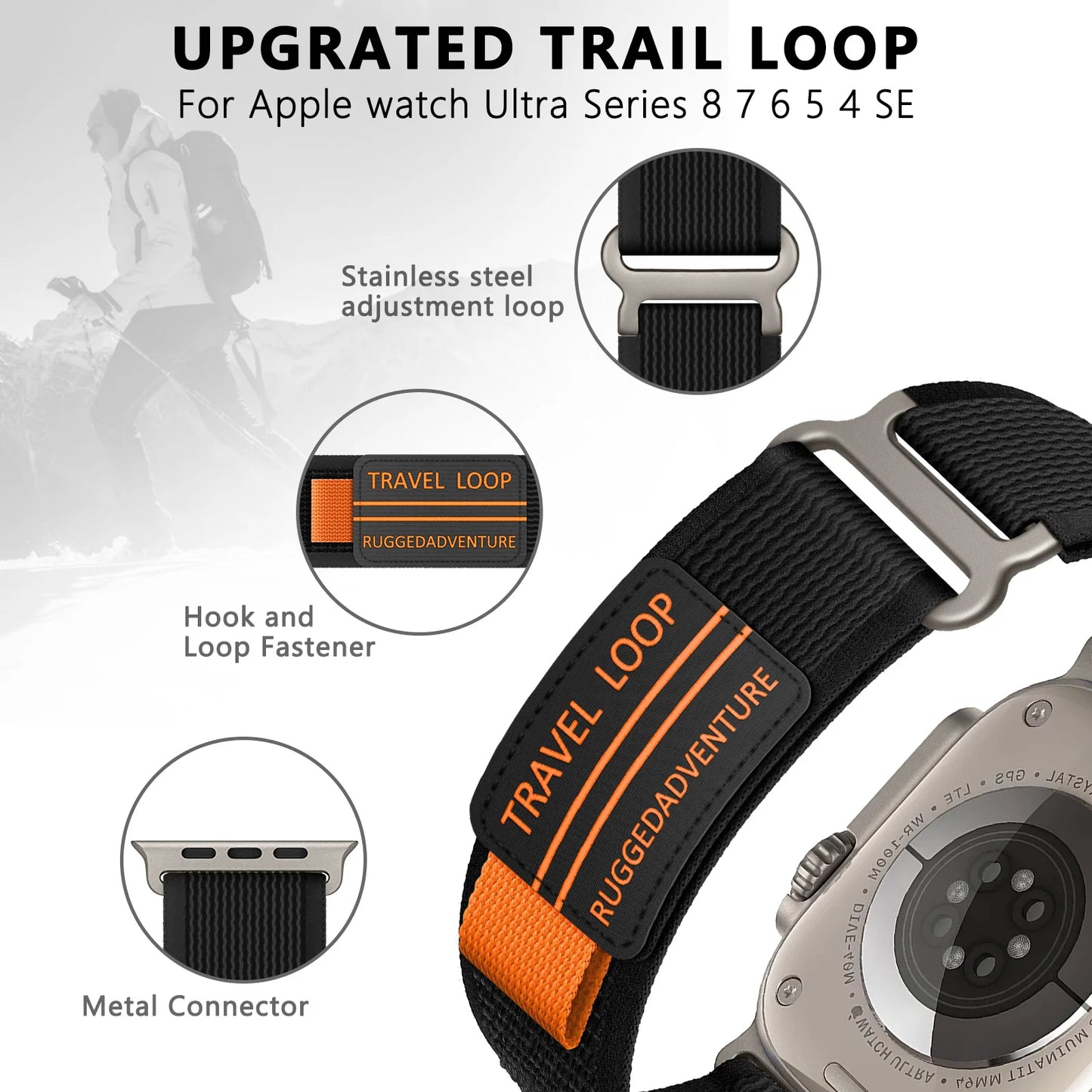 E-Watch™ Travel Trail Loop|Band for all Apple Watch|Nylon Strap|Stretchable yarn interwoven