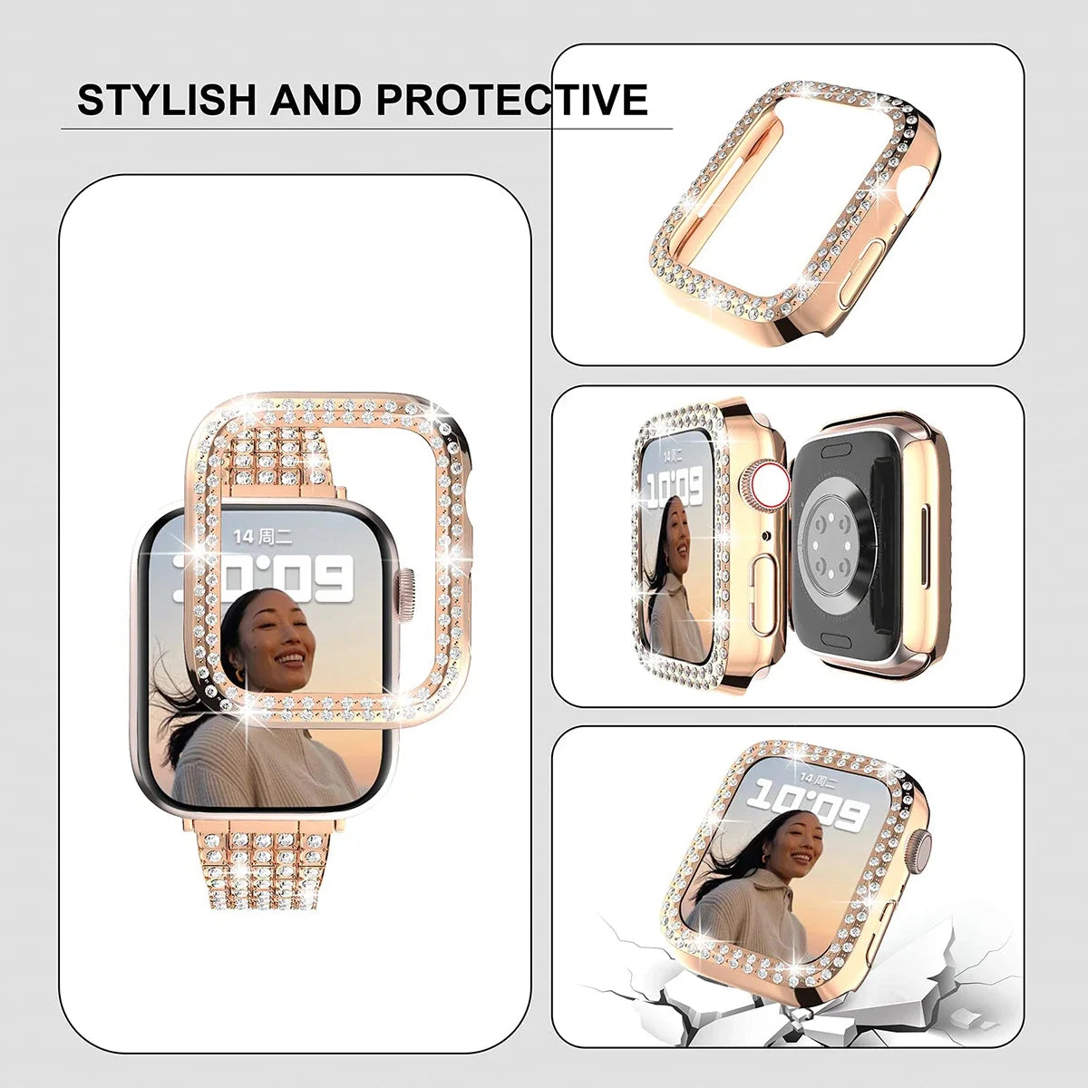 E-Watch™ Glitter Metal Strap Diamond Protective Case | Band compatible all Apple Watch | Stainless Steel