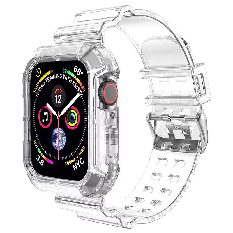 E-Watch™|Band for all Apple Watch|Clear Band + Case Transparent|Ultra-resistant and breathable silicone